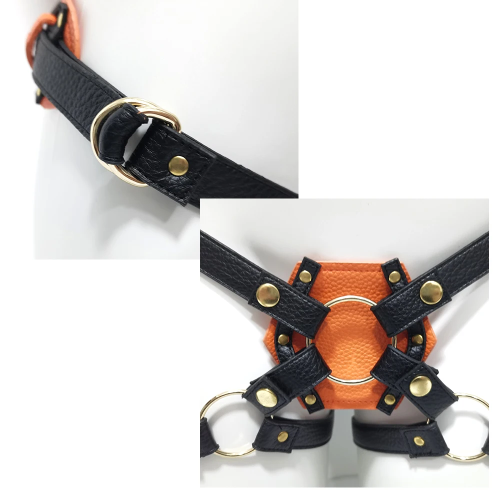 Black Orange Leather Harness Dildo Strapon Belt Strap On Bdsm Bondage Panties Sex Toys For Woman Couples Sex Products Punk