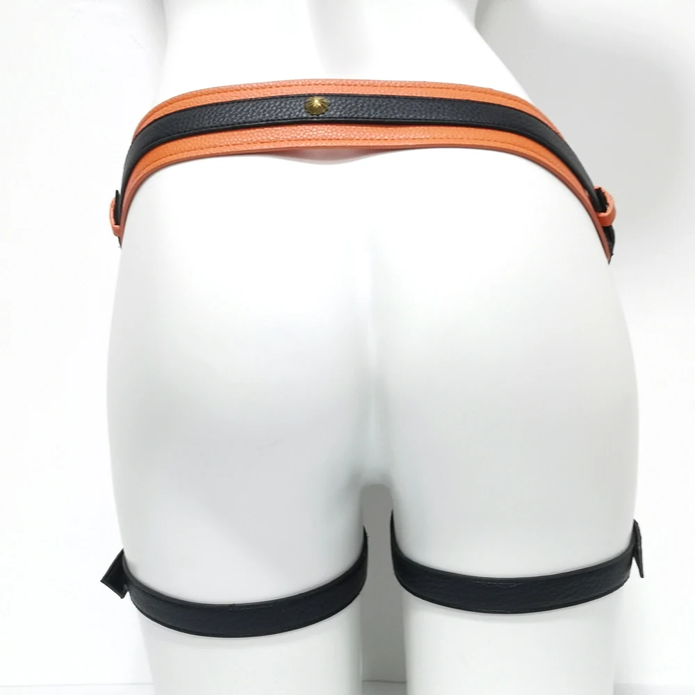 Black Orange Leather Harness Dildo Strapon Belt Strap On Bdsm Bondage Panties Sex Toys For Woman Couples Sex Products Punk