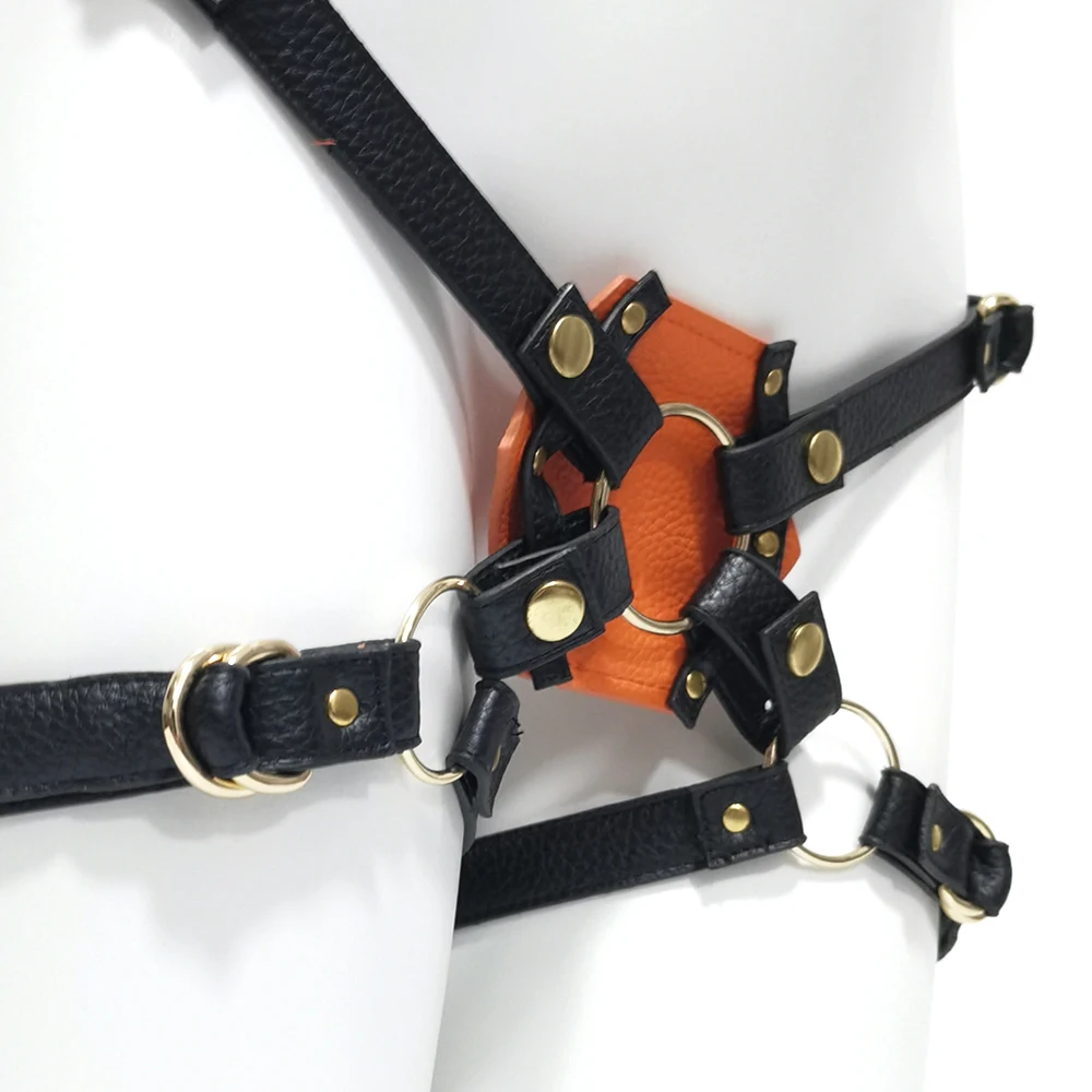 Black Orange Leather Harness Dildo Strapon Belt Strap On Bdsm Bondage Panties Sex Toys For Woman Couples Sex Products Punk