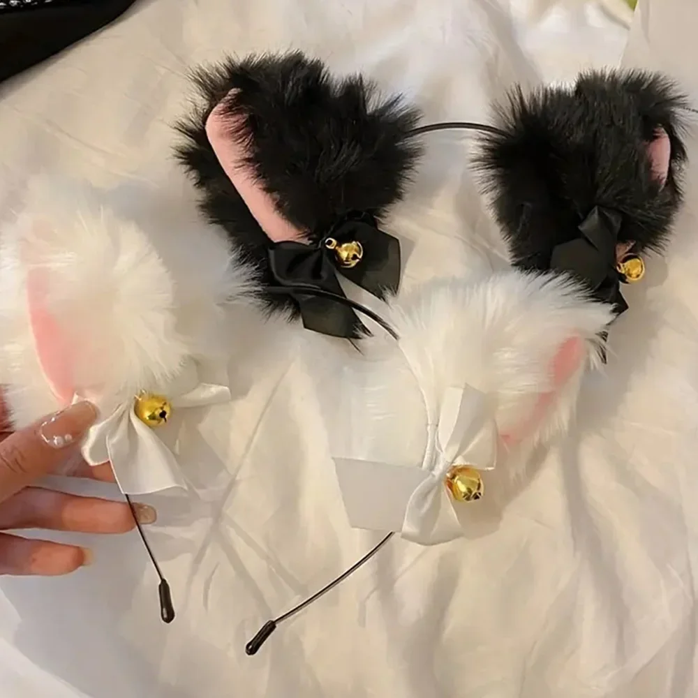 Cat Ears Plush Bell Headband para Mulheres, Acessórios de Cabelo, Coração Neckchain, Cosplay, Masquerade, Party Costume, Sexy, 2Pcs