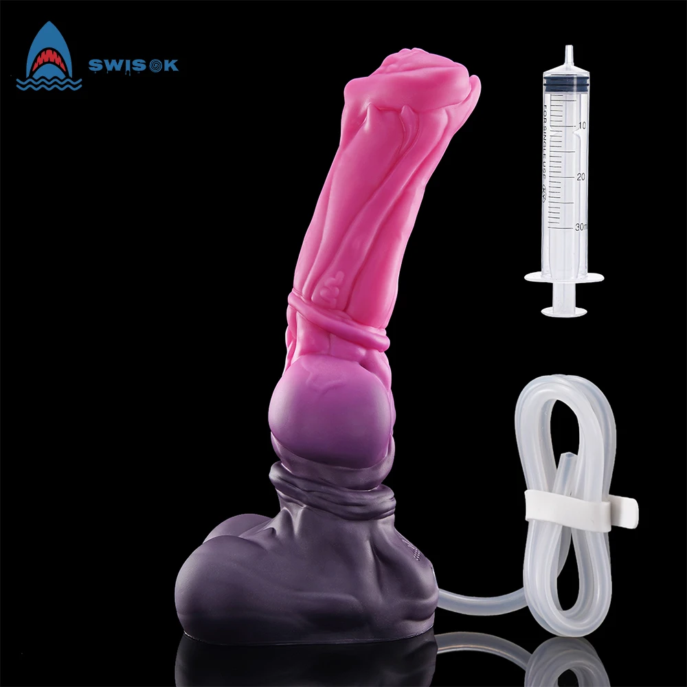 SWISOK Squirting Horse Knot Silicone Dildo Fantasia Ejaculação Dildo, Plug Anal, Pênis Falso, Brinquedos Sexuais Adultos Platina para Homens e Mulheres