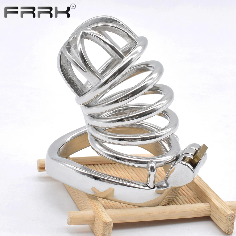 FRRK-Big Metal Castidade Gaiola para Homens, Penisring, Cinto de Banda Ajustável, Bloqueio de Aço Inoxidável, Cock Cage, Sex Shop