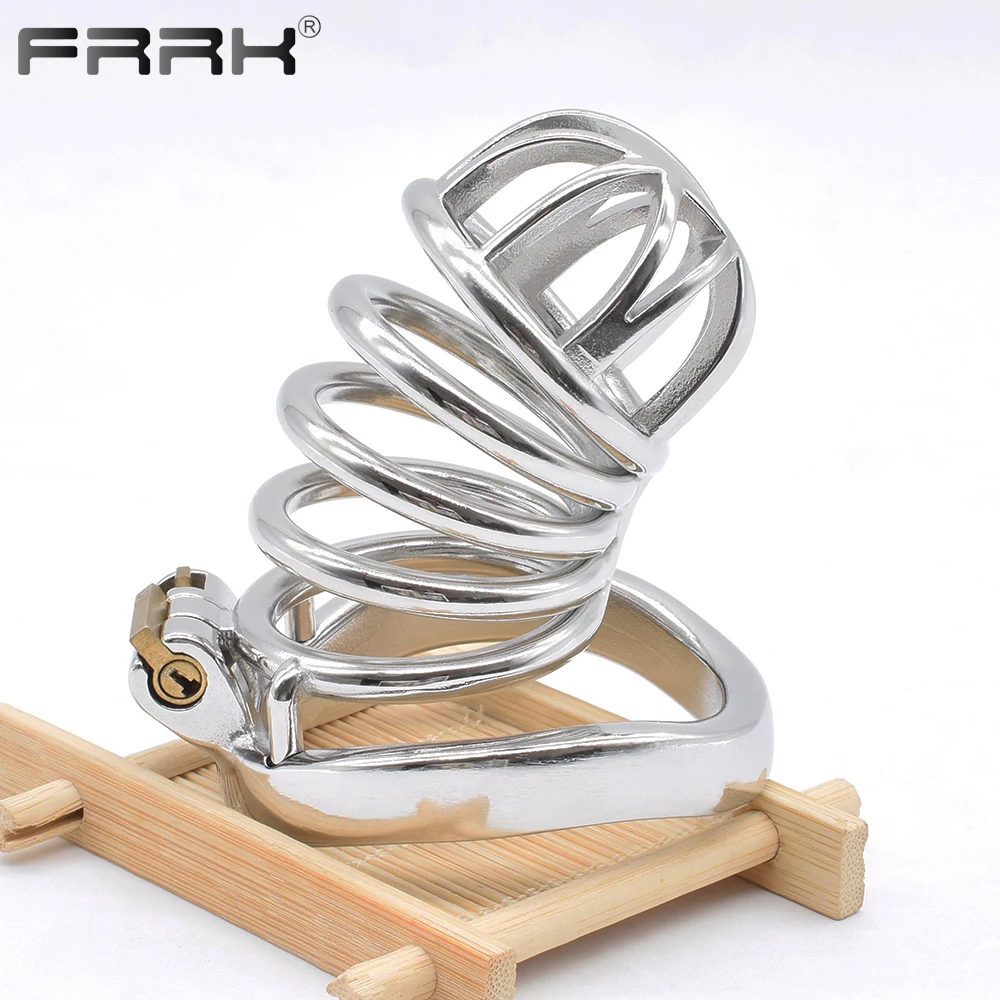 FRRK-Big Metal Castidade Gaiola para Homens, Penisring, Cinto de Banda Ajustável, Bloqueio de Aço Inoxidável, Cock Cage, Sex Shop