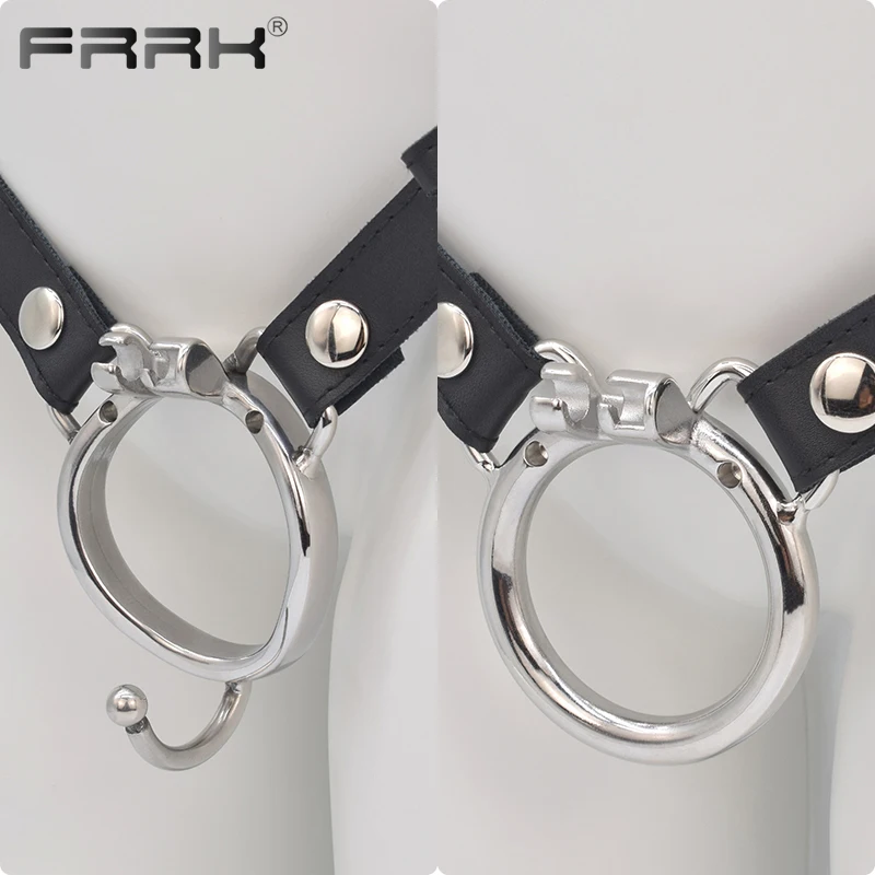 FRRK-Big Metal Castidade Gaiola para Homens, Penisring, Cinto de Banda Ajustável, Bloqueio de Aço Inoxidável, Cock Cage, Sex Shop