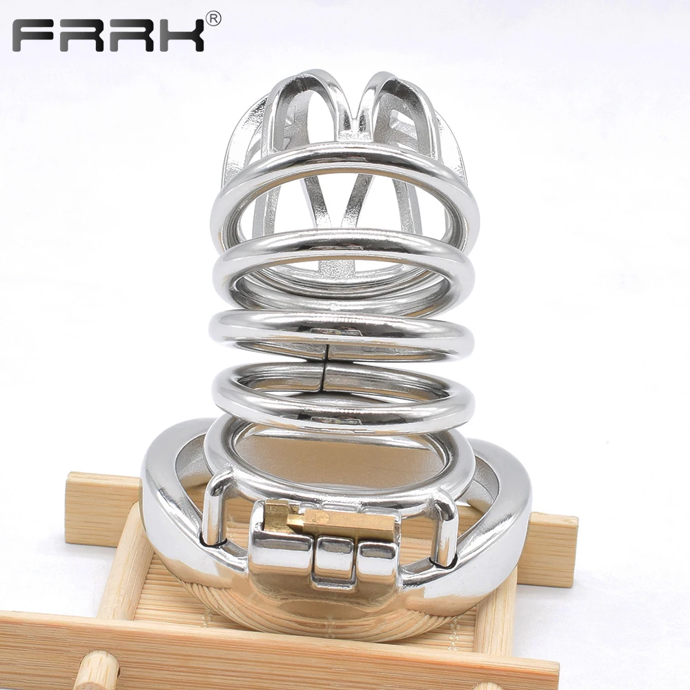 FRRK-Big Metal Castidade Gaiola para Homens, Penisring, Cinto de Banda Ajustável, Bloqueio de Aço Inoxidável, Cock Cage, Sex Shop