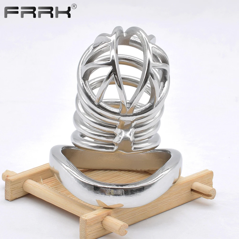 FRRK-Big Metal Castidade Gaiola para Homens, Penisring, Cinto de Banda Ajustável, Bloqueio de Aço Inoxidável, Cock Cage, Sex Shop