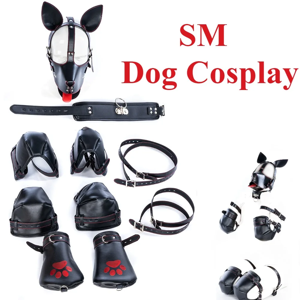 Kit Bondage de couro para cães BDSM, gargantilha ajustável, jogos de mão para homens e mulheres, jogo de casais, brinquedos sexuais