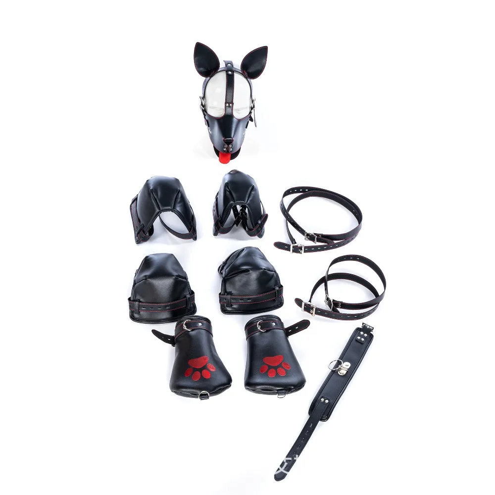 Kit Bondage de couro para cães BDSM, gargantilha ajustável, jogos de mão para homens e mulheres, jogo de casais, brinquedos sexuais