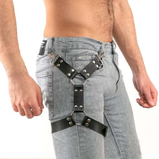 Punk Suspender Garter Harness para homens, Leg Belt, Suspensórios para Jeans, Calças, Acessórios Góticos, Chaveiro Ajustável, Couro PU