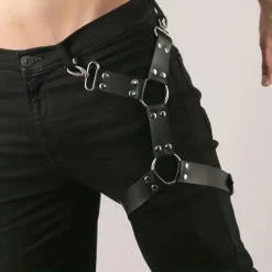 Punk Suspender Garter Harness para homens, Leg Belt, Suspensórios para Jeans, Calças, Acessórios Góticos, Chaveiro Ajustável, Couro PU