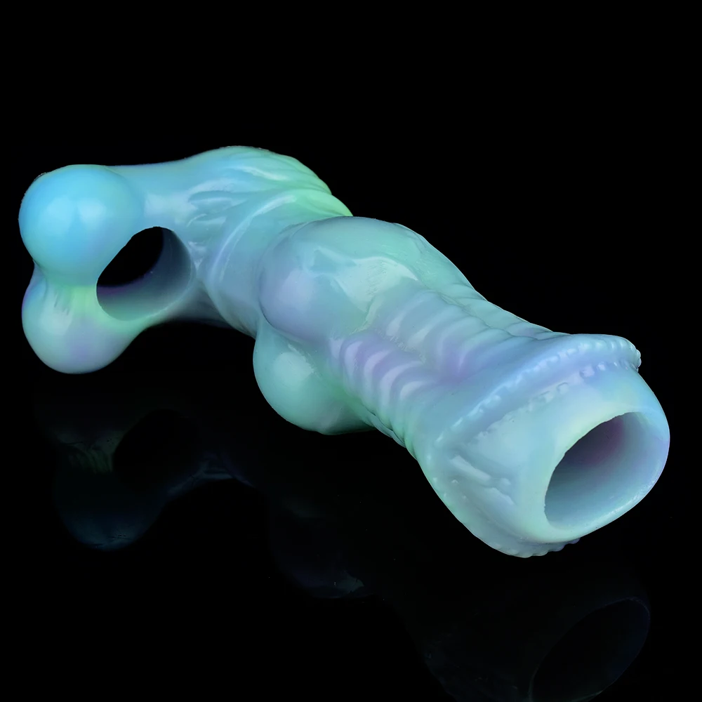 FAAK Silicone Horse Knot Penis Sleeve Fantasy Sheath Cock Enlargement & Extender Head Open Hollow Dildo Sex Toys For Men