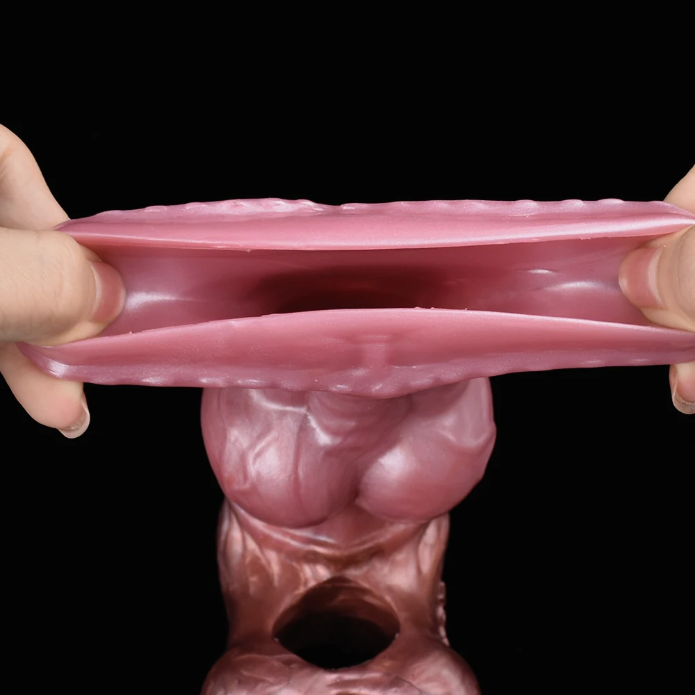 FAAK Silicone Horse Knot Penis Sleeve Fantasy Sheath Cock Enlargement & Extender Head Open Hollow Dildo Sex Toys For Men