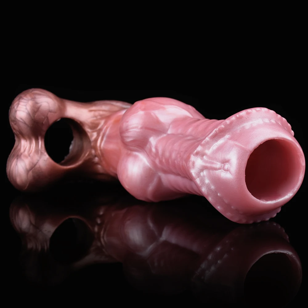 FAAK Silicone Horse Knot Penis Sleeve Fantasy Sheath Cock Enlargement & Extender Head Open Hollow Dildo Sex Toys For Men