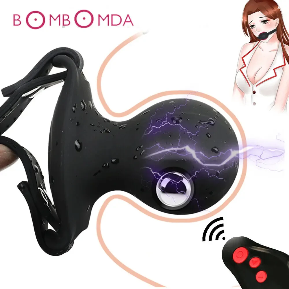 Electric Shock Mouth Gag Built-in Steel Ball BDSM Bondage Adult Restraint Gag Ball Extreme Games Sex Toy for Man Woman Couples