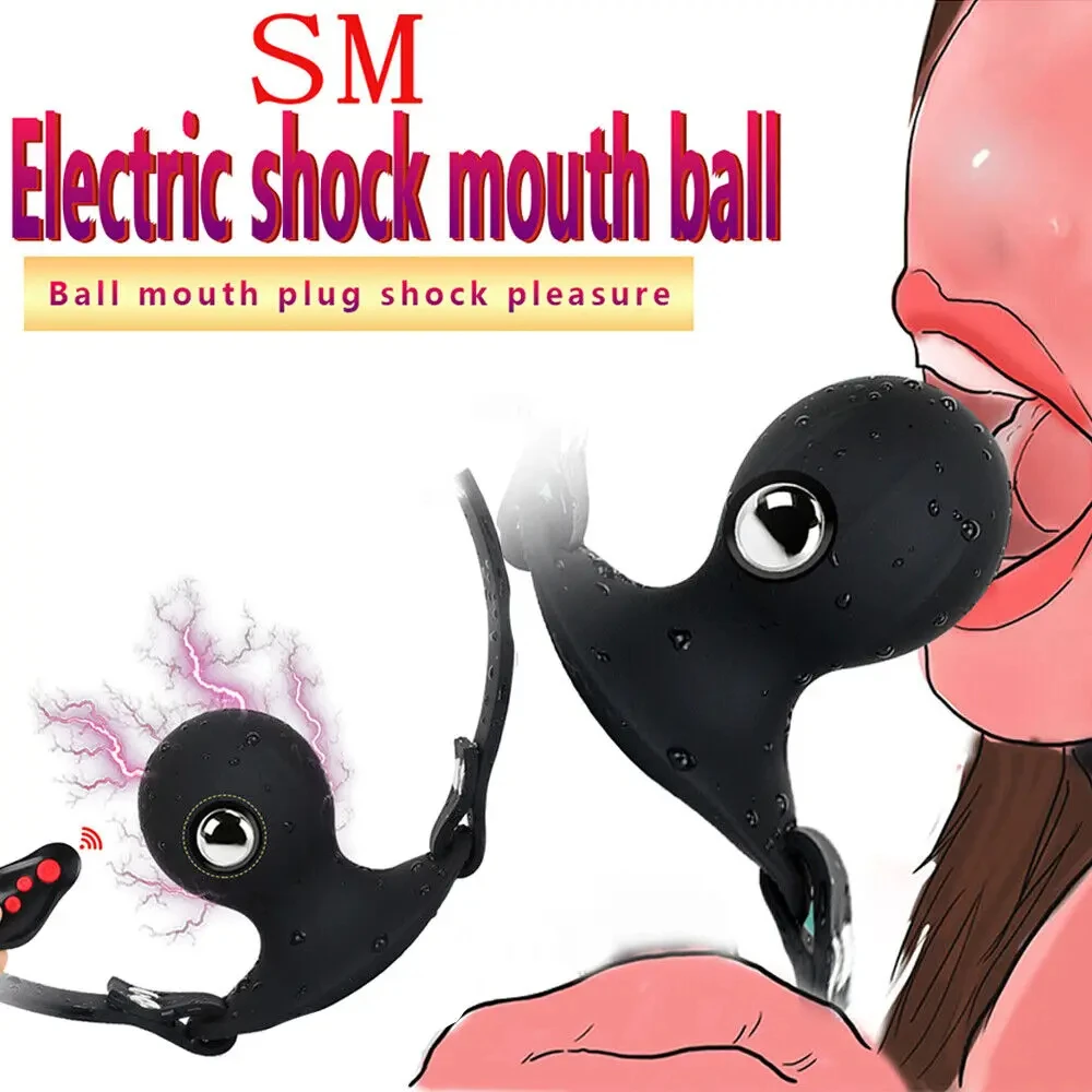 Electric Shock Mouth Gag Built-in Steel Ball BDSM Bondage Adult Restraint Gag Ball Extreme Games Sex Toy for Man Woman Couples