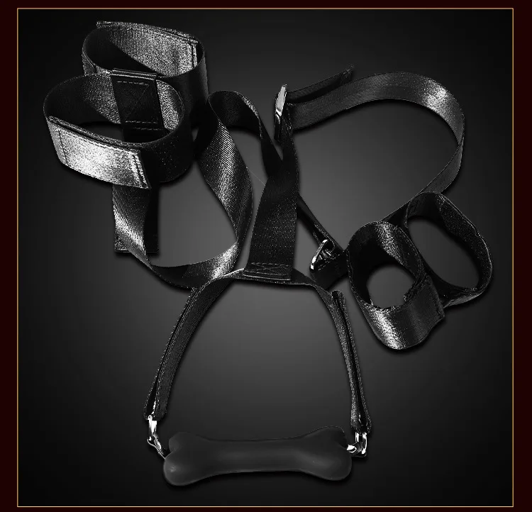 Sex Bondage Set Handcuffs + Footcuffs + Gag SM BDSM Dog Bones Silicone Gag Balls Drooling Sex Furniture Couple Play Toys cosplay