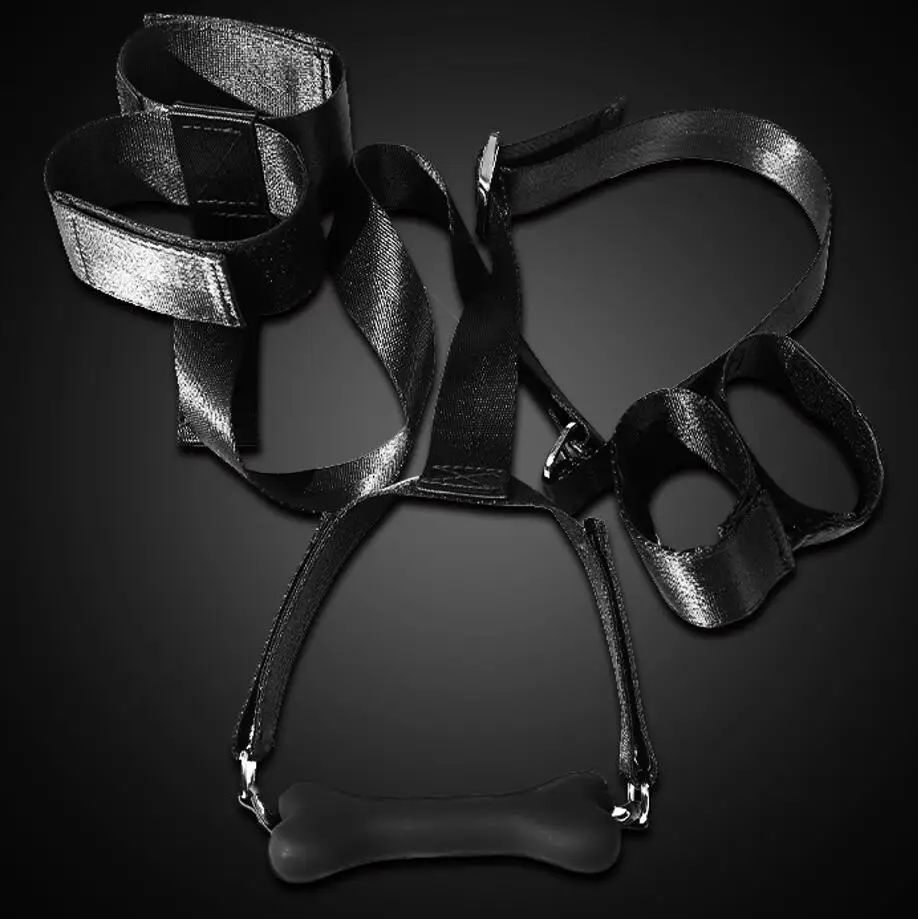 Sex Bondage Set Handcuffs + Footcuffs + Gag SM BDSM Dog Bones Silicone Gag Balls Drooling Sex Furniture Couple Play Toys cosplay