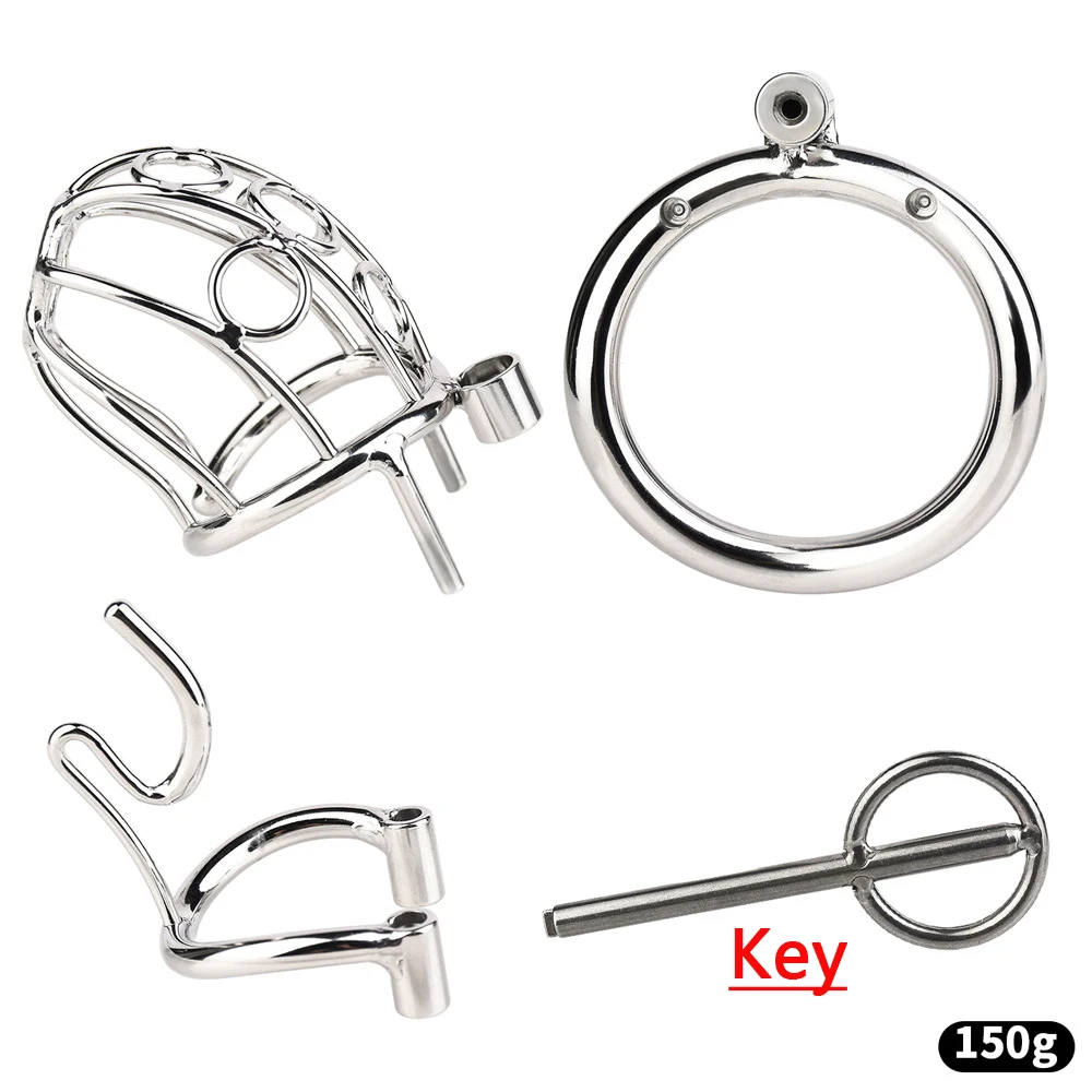 Stainless Steel Male Chastity Device with Removable PA Puncture Cock Cage Arc Penis Ring Sex Toys for Men Erotic Urethral Lock