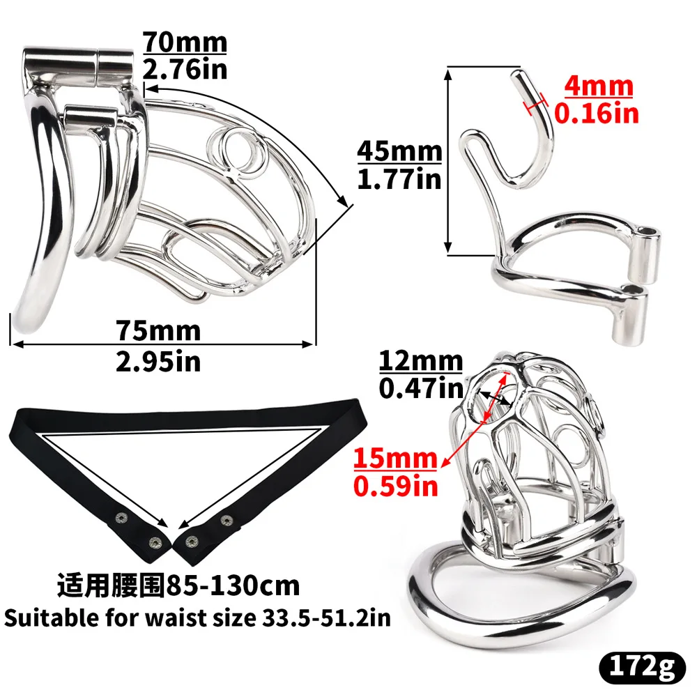 Stainless Steel Male Chastity Device with Removable PA Puncture Cock Cage Arc Penis Ring Sex Toys for Men Erotic Urethral Lock