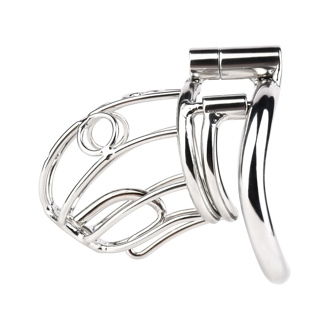 Stainless Steel Male Chastity Device with Removable PA Puncture Cock Cage Arc Penis Ring Sex Toys for Men Erotic Urethral Lock