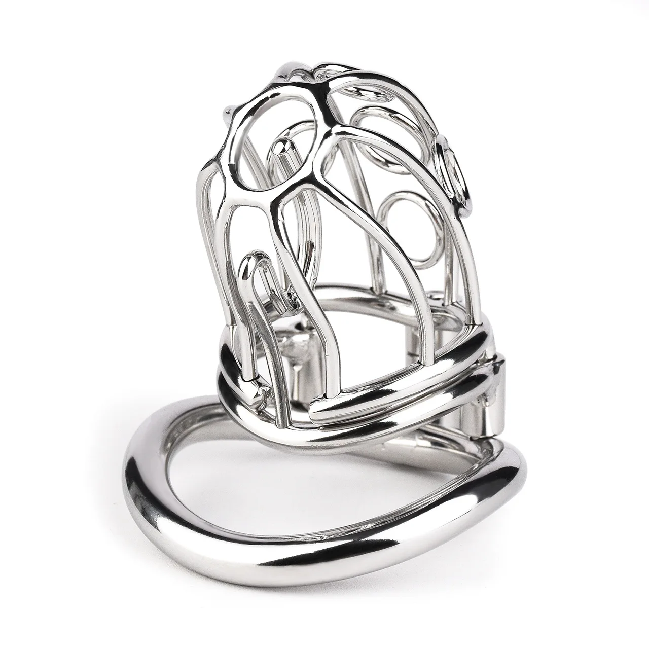 Stainless Steel Male Chastity Device with Removable PA Puncture Cock Cage Arc Penis Ring Sex Toys for Men Erotic Urethral Lock