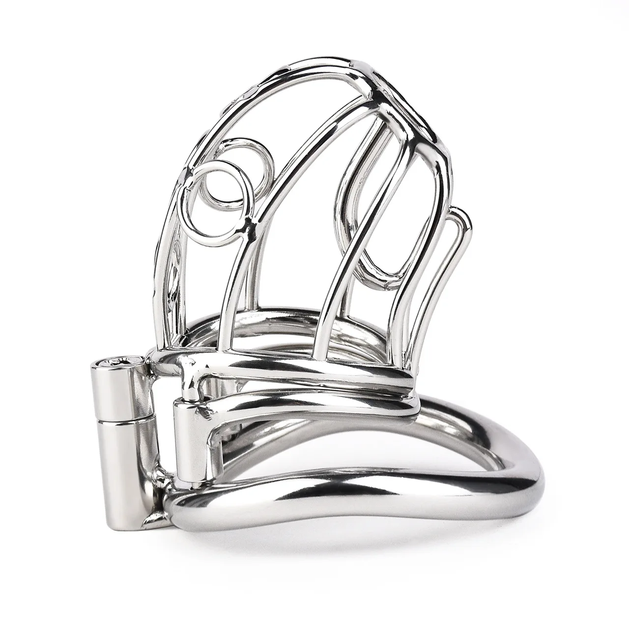 Stainless Steel Male Chastity Device with Removable PA Puncture Cock Cage Arc Penis Ring Sex Toys for Men Erotic Urethral Lock