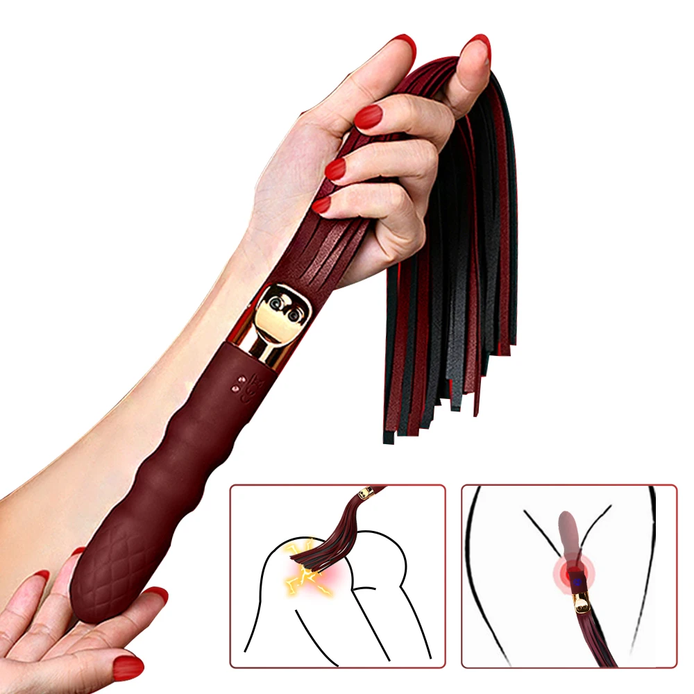 G Spot Vibrator Premium Soft Leather BDSM Bondage Adult Sex Toy for Women 2 in 1 Ergonomic Design Rechargeable Sex Whip Vibrator