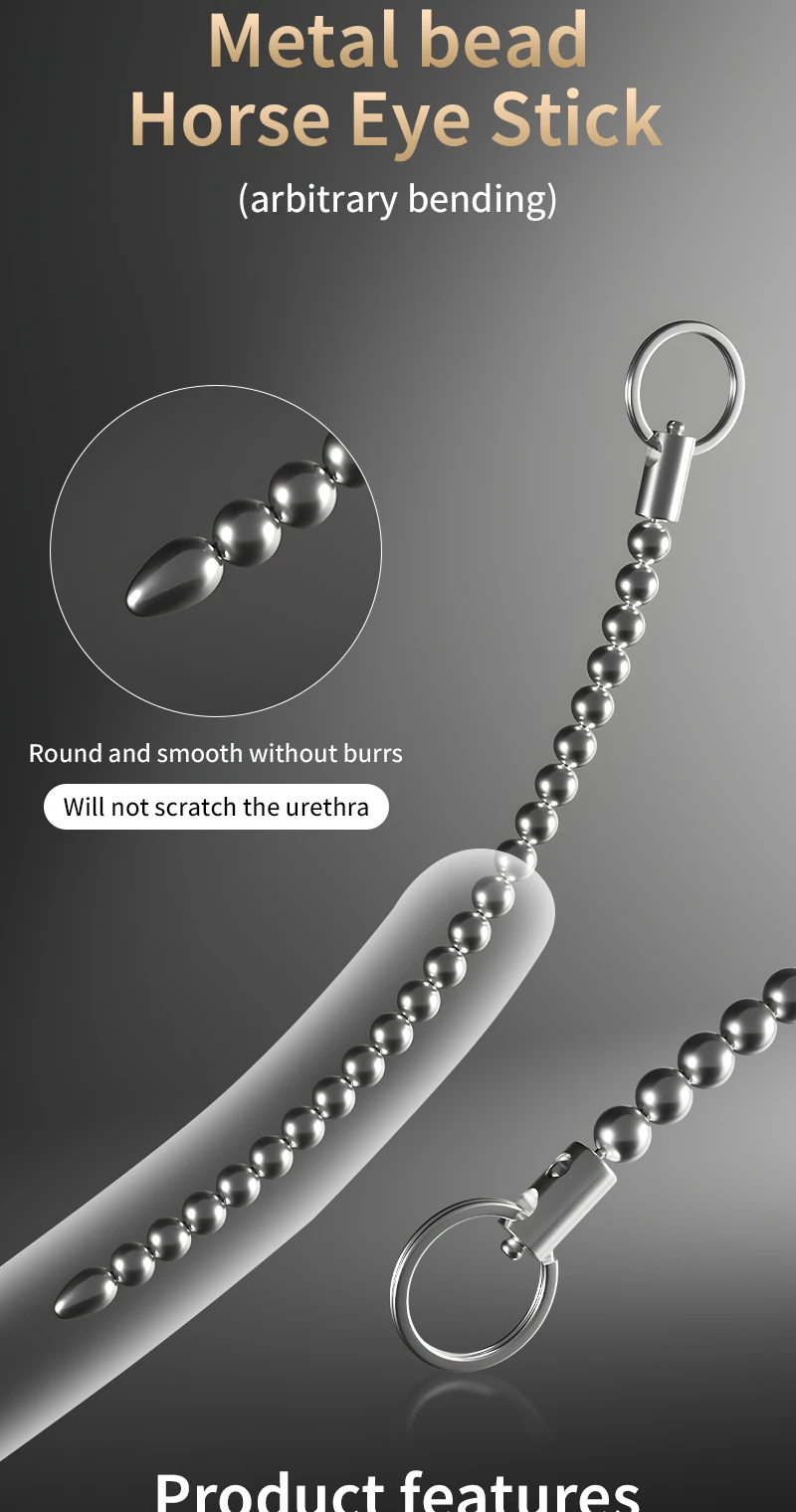 Super Long Stainless Steel Beaded Urethral Sound Dilators Penis Plug Insert Stimulation Horse Eye Stick Adult Sex Toys for Men