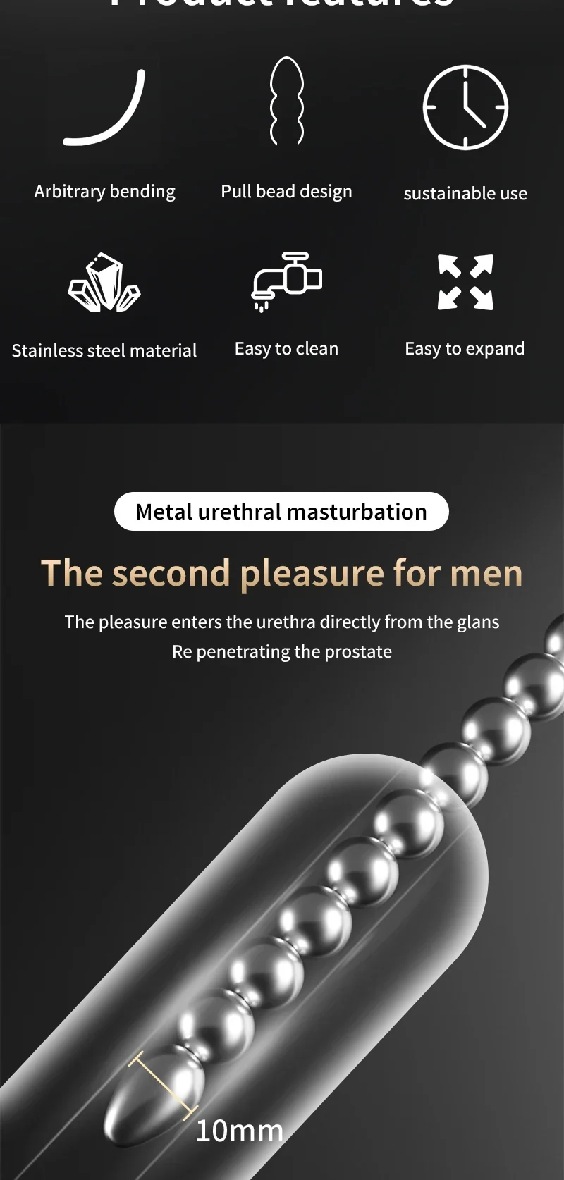 Super Long Stainless Steel Beaded Urethral Sound Dilators Penis Plug Insert Stimulation Horse Eye Stick Adult Sex Toys for Men