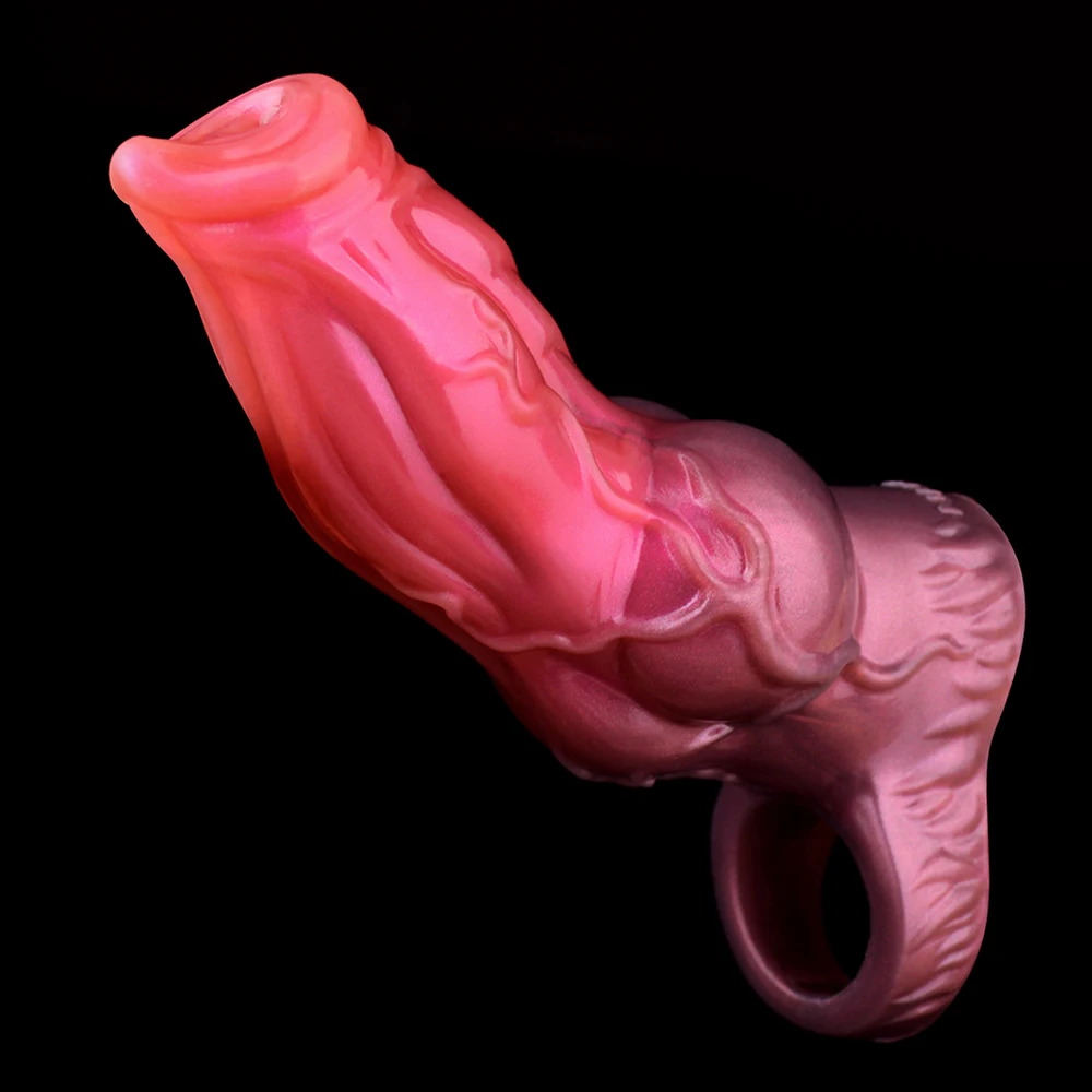 Reusable Penis Sleeve, Silicone Cock Sleeve Extension Sheath Penis Ring with Ball Stretcher for Enlarge Thicken, for Man