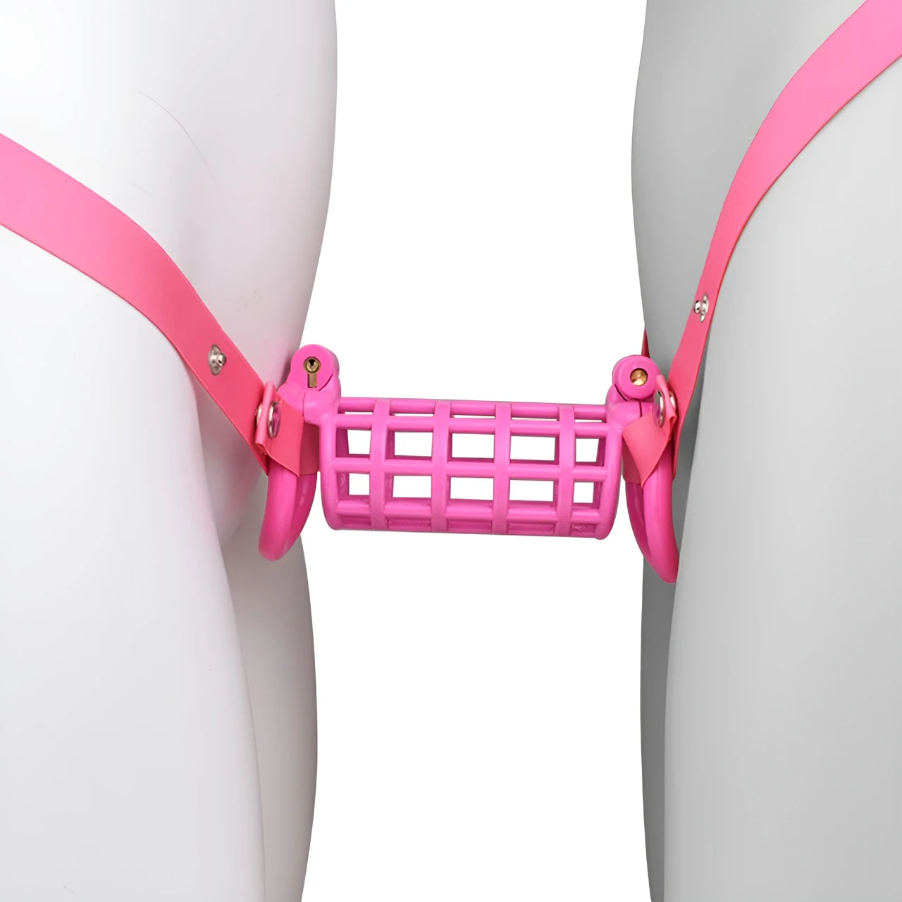 FRRK Double Chastity Cage Bridge with Band Belt for Couple to Lock Penis At the Same Time Hollow Plastic Long Cock Cage 남성 정조대