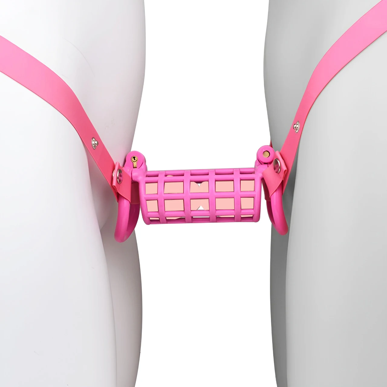 FRRK Double Chastity Cage Bridge with Band Belt for Couple to Lock Penis At the Same Time Hollow Plastic Long Cock Cage 남성 정조대