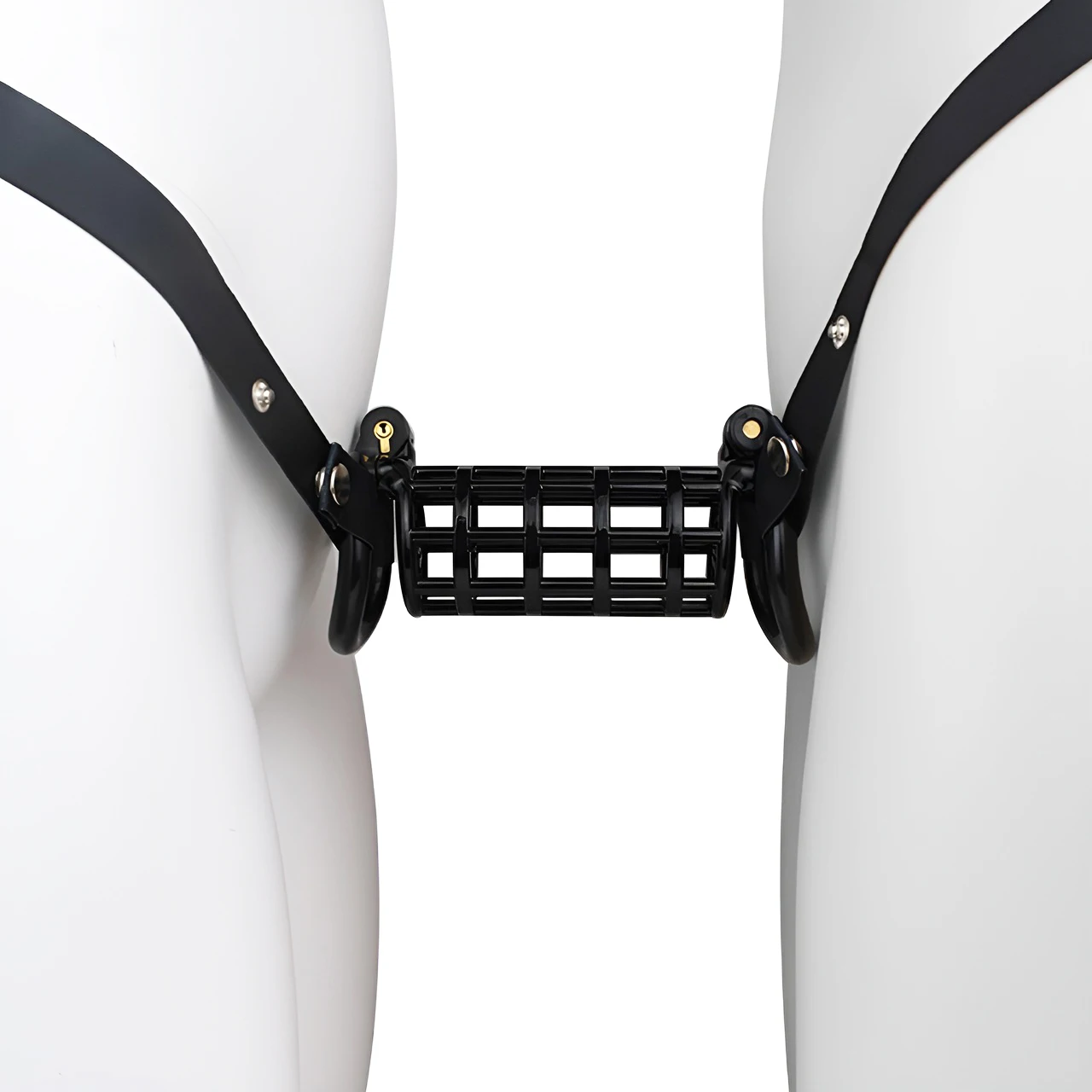 FRRK Double Chastity Cage Bridge with Band Belt for Couple to Lock Penis At the Same Time Hollow Plastic Long Cock Cage 남성 정조대