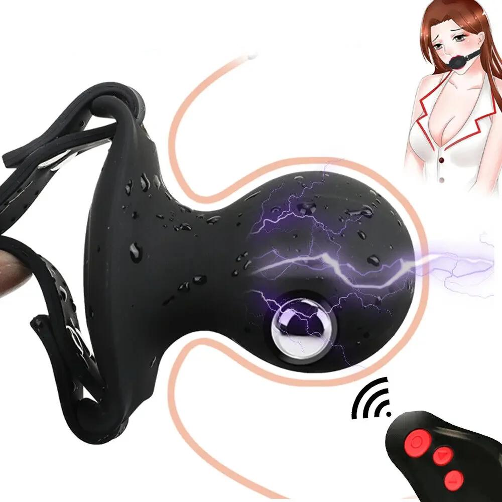 Electric Shock Mouth Gag Built-in Steel Ball BDSM Bondage Adult Restraint Gag Ball Extreme Games Sex Toy for Man Woman Couples