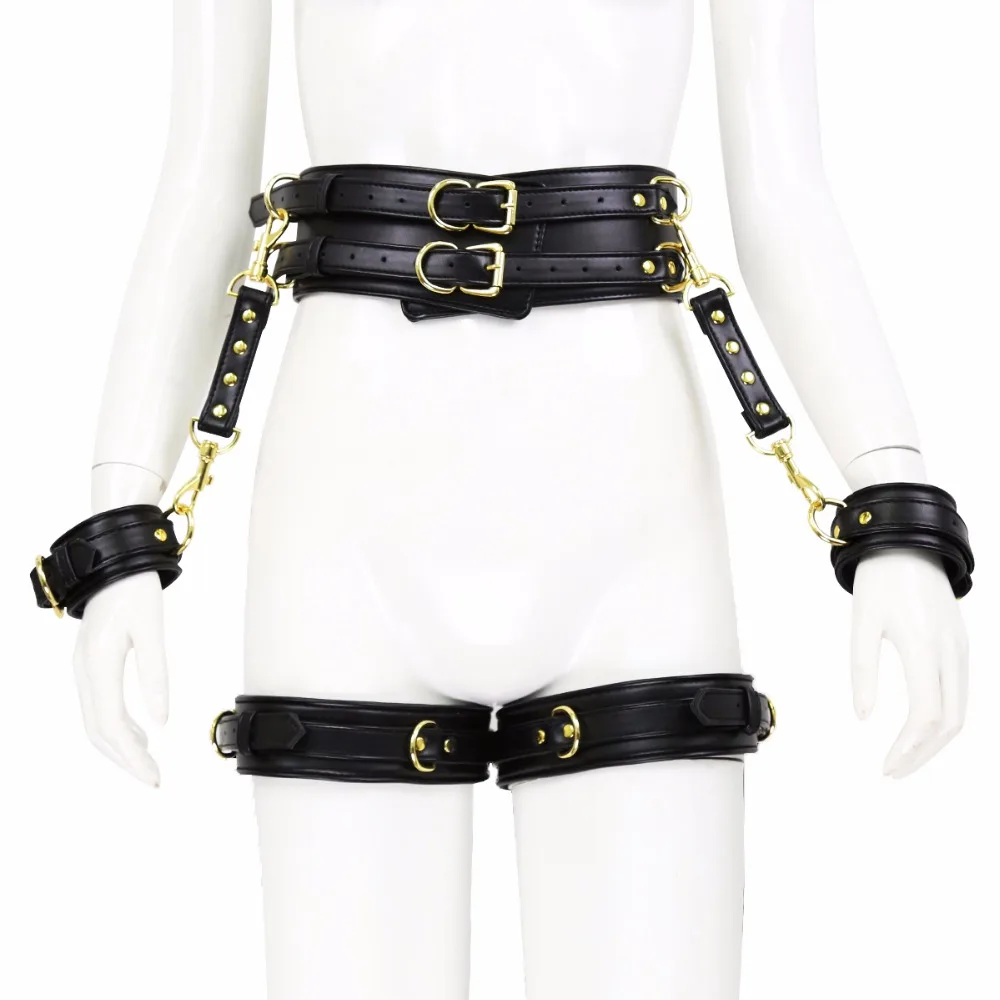 Thierry 4 Pcs/Set PU Leather Handcuffs Leg Cuffs Waist Belt Bondage Restraints Set ,BDSM Sex Toys for Couples Adult Games