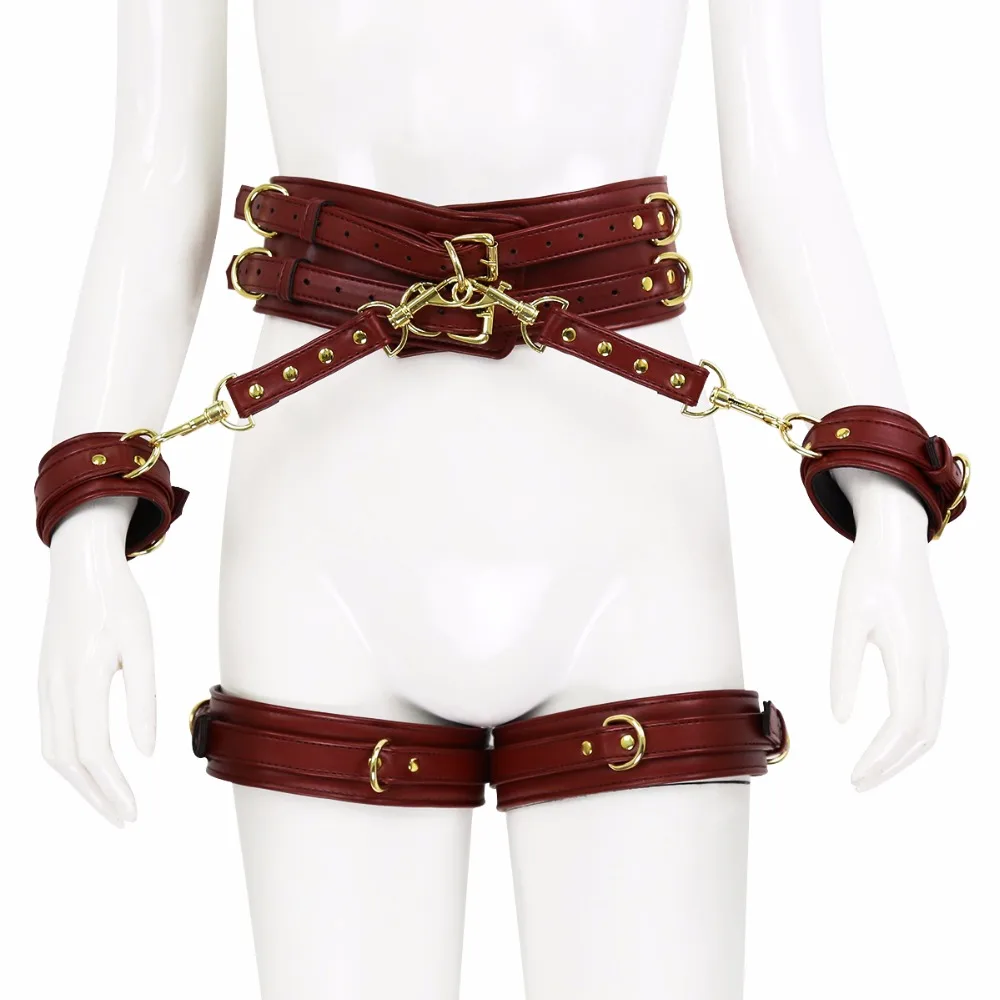 Thierry 4 Pcs/Set PU Leather Handcuffs Leg Cuffs Waist Belt Bondage Restraints Set ,BDSM Sex Toys for Couples Adult Games