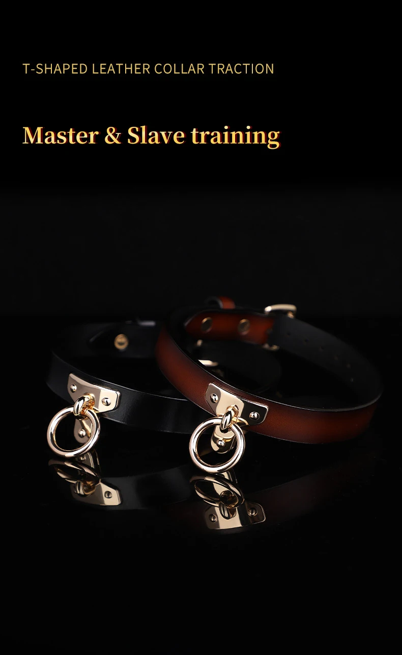 BLACKWOLF Bondage Genuine leather Collar Slave Bed Neck Restraint with Leash BDSM Erotic Sex Toys For Women Couples Adult Games