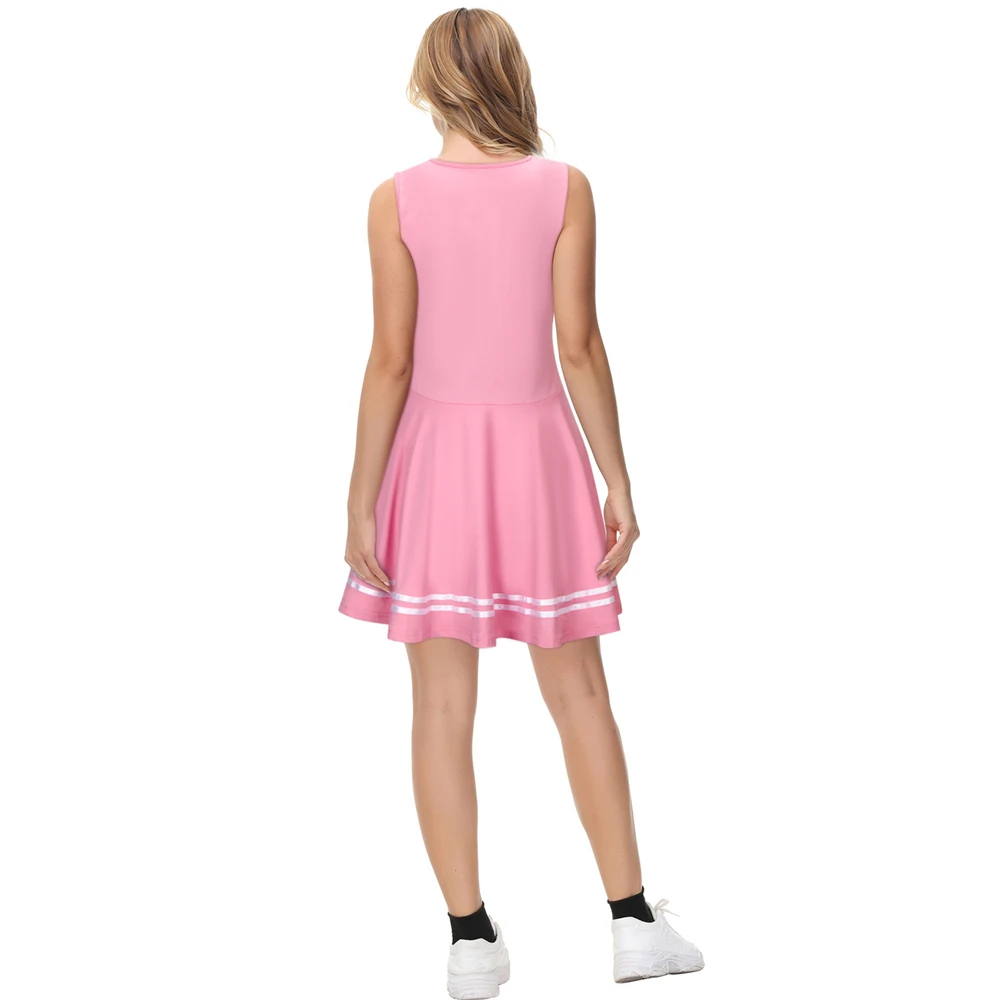 SISSY Cheerleader Uniform Sleeveless Overall Pink White Dress Cheerleading Outfits Party Costume for High School Girls