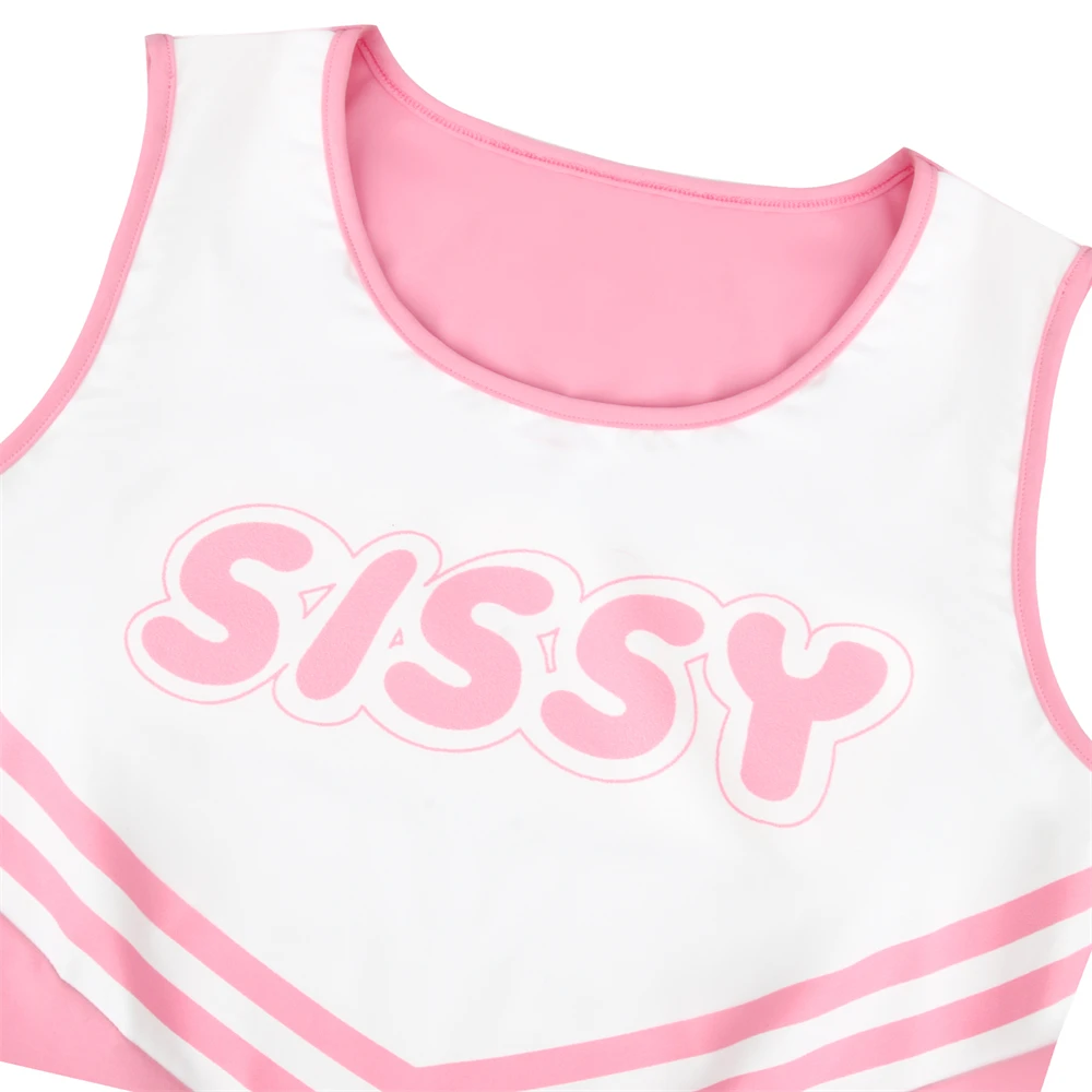 SISSY Cheerleader Uniform Sleeveless Overall Pink White Dress Cheerleading Outfits Party Costume for High School Girls