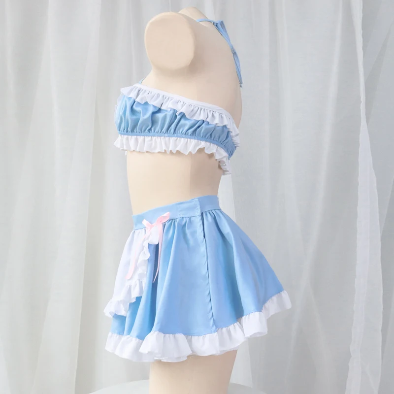 AniLV Kawaii Girl Anime Cafe Clerk Maid Unifrom Outfits Women Cute Lolita Blue Pajamas Pool Party Waiter Costumes Cosplay