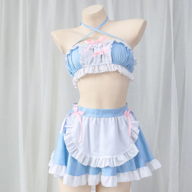 AniLV Kawaii Girl Anime Cafe Clerk Maid Unifrom Outfits Women Cute Lolita Blue Pajamas Pool Party Waiter Costumes Cosplay