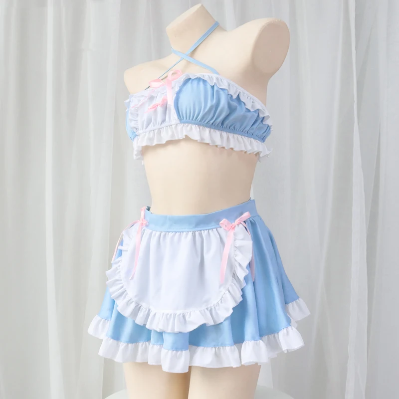 AniLV Kawaii Girl Anime Cafe Clerk Maid Unifrom Outfits Women Cute Lolita Blue Pajamas Pool Party Waiter Costumes Cosplay