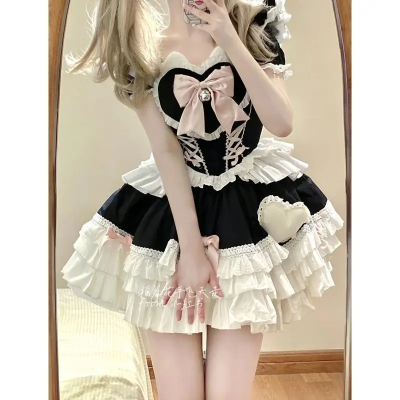 Japan Lolita Mini Dress Women Kawaii Y2k Bow Ruffles Tea Party Dresses Female Korean Fashion Elegant Princess Dress