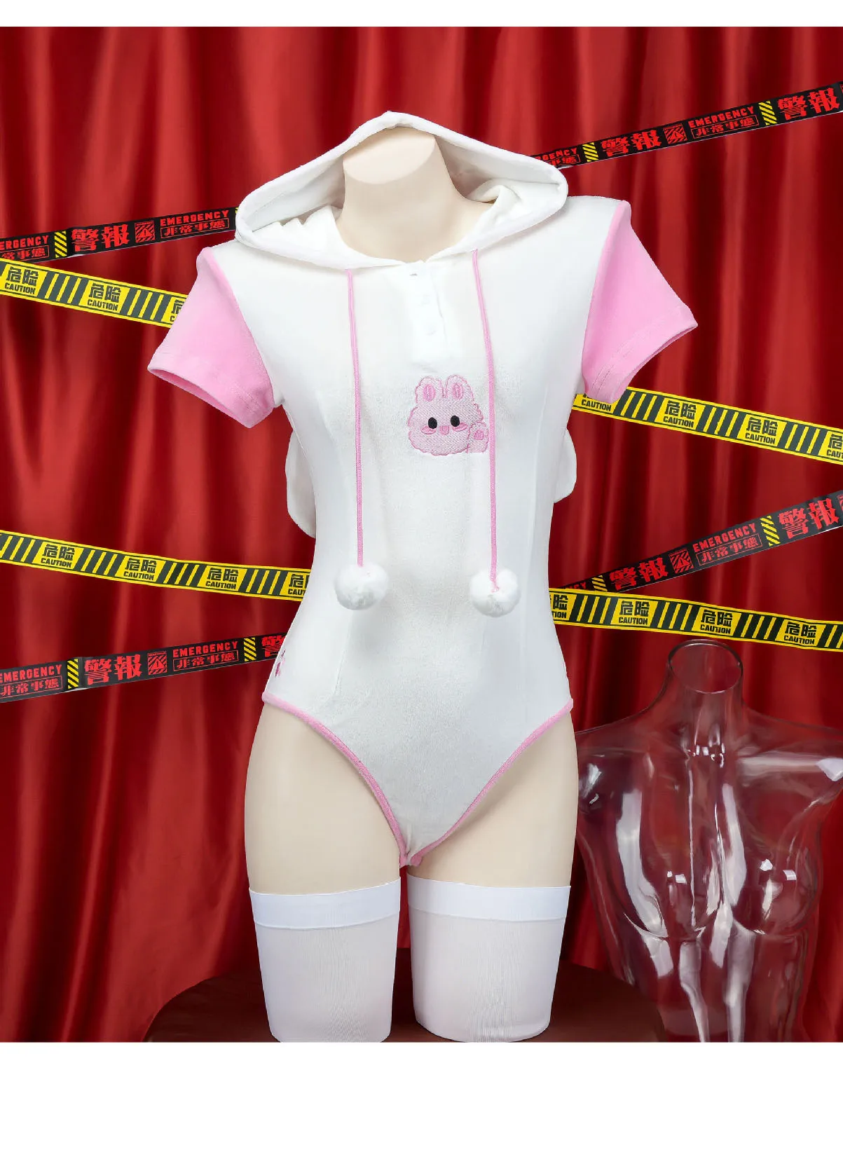 Anime Bunny Girl Cosplay Costume Women Kawaii Sexy Plush Hoodie Bodysuit Cute Rabbit Ears Short Sleeve Pajamas Halloween Clohtes