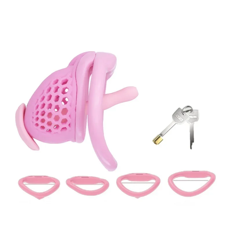 2025 New Male Chastity Cage Embedded Small Lock 정조대 with Soft Silicone Catheter and 4 Size Cock Rings Adult Abstinence Sex Toys