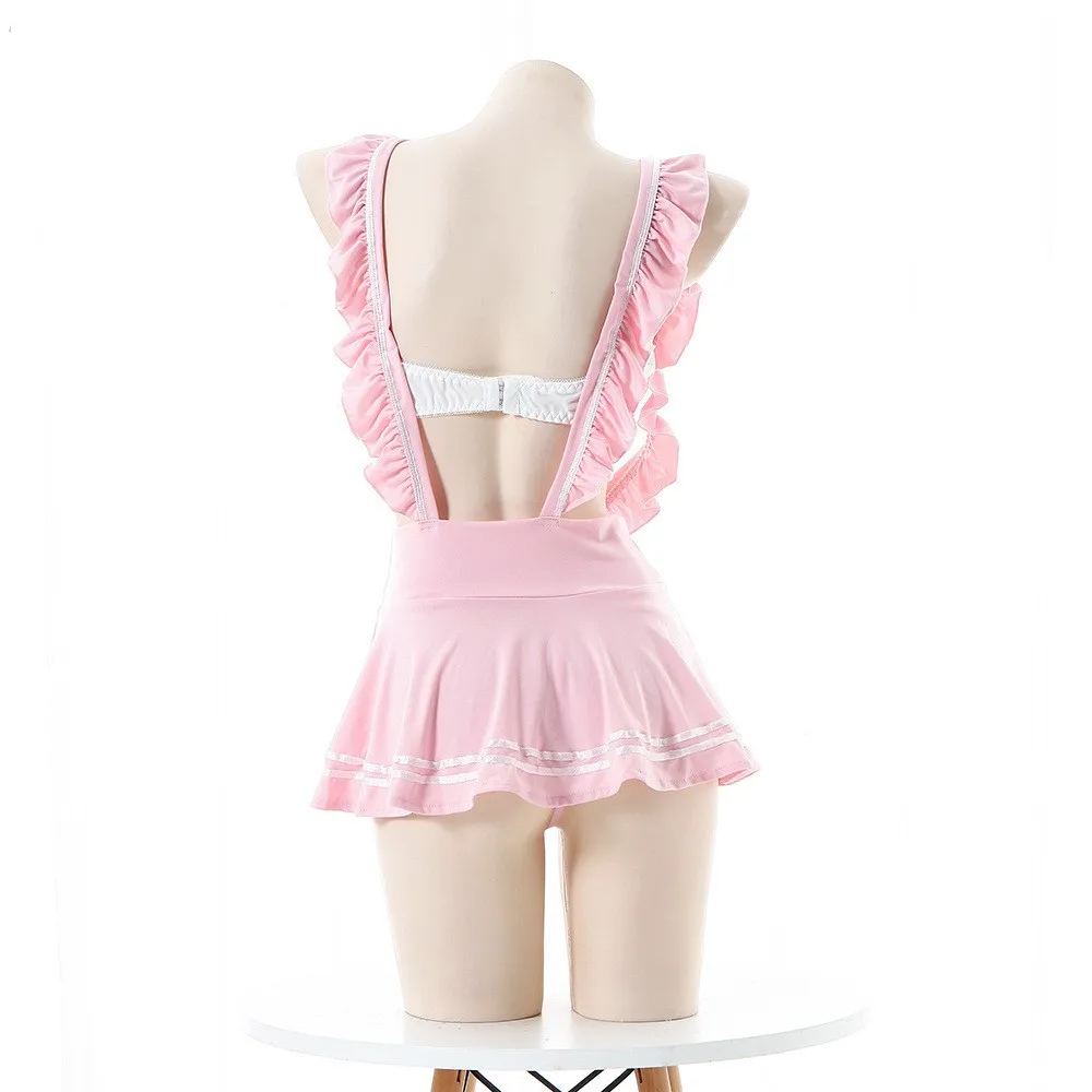 Sexy Lingerie School Girl Babydoll Bow Tube Dress Cosplay JK Costume Student Uniform Miniskirt Women Backless Lolita Ruffle Suit