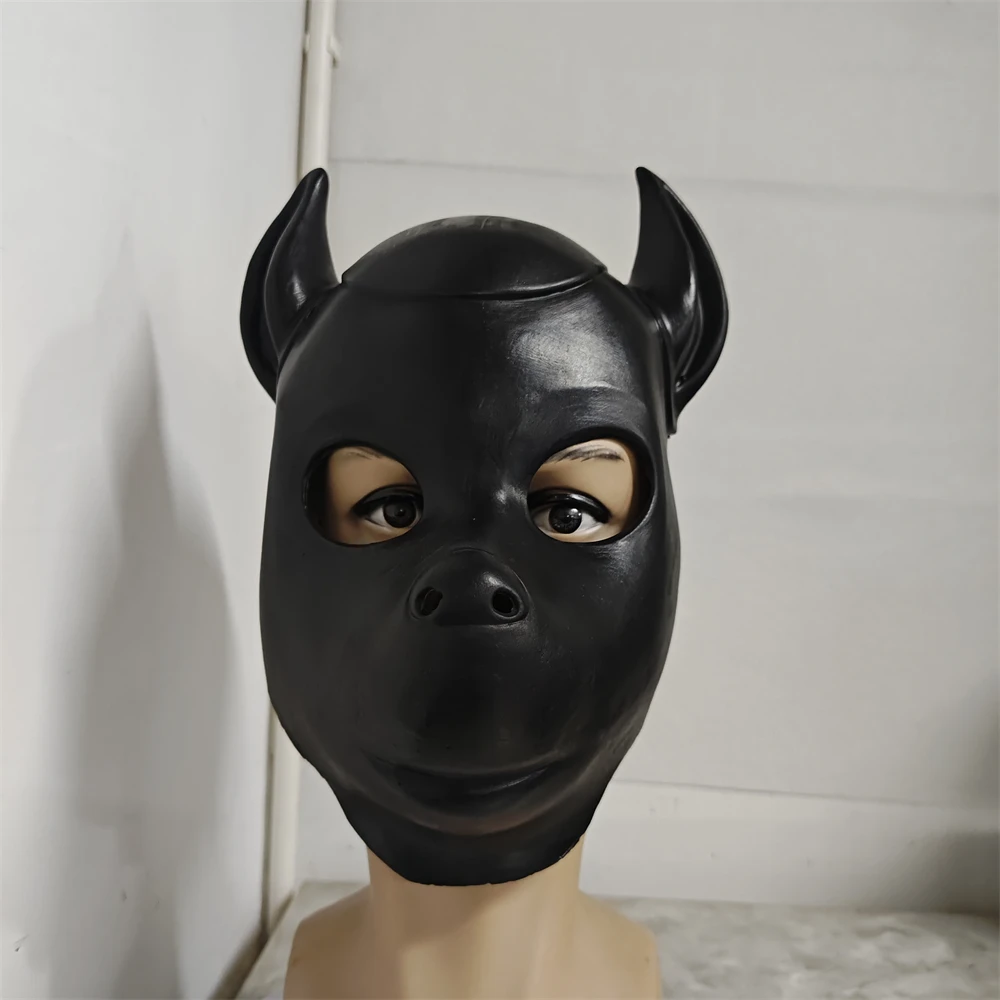 Animal Dog Head Pig Head Mask Funny Dogs Black Helmet Full Head Face Cover Halloween Cosplay Costume Prop Stage Performance Mask