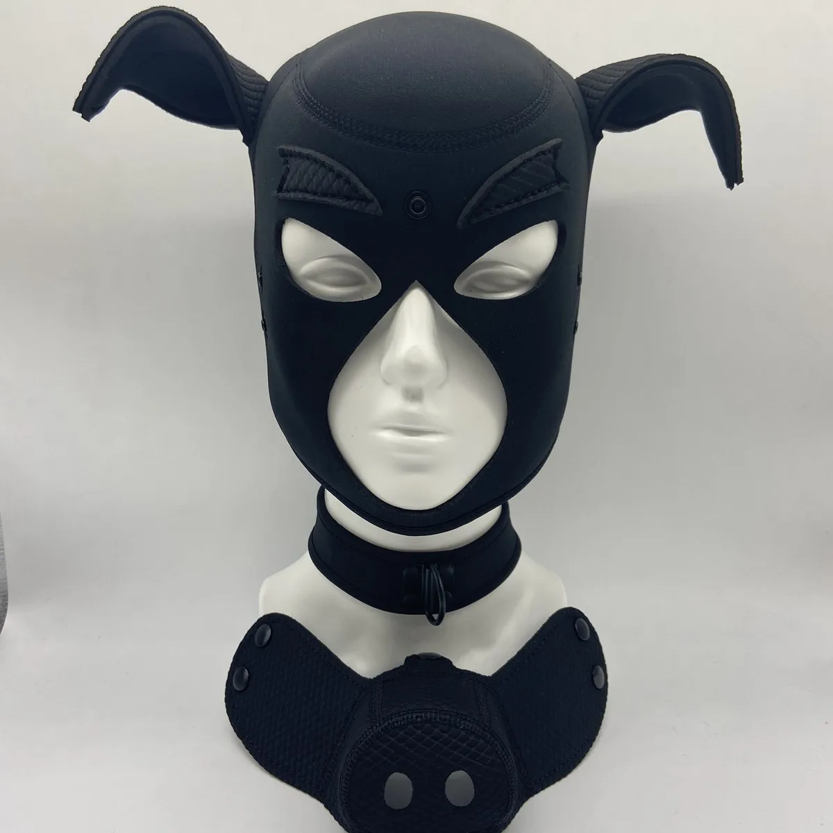 New 3D Mould Neoprene Fetish Animal Mask with Detachable Nose Black Full Head Fetish Pig Slave Hood