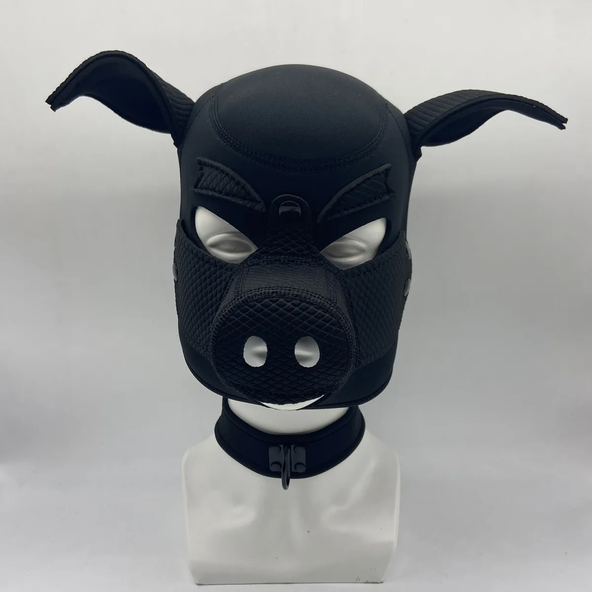 New 3D Mould Neoprene Fetish Animal Mask with Detachable Nose Black Full Head Fetish Pig Slave Hood