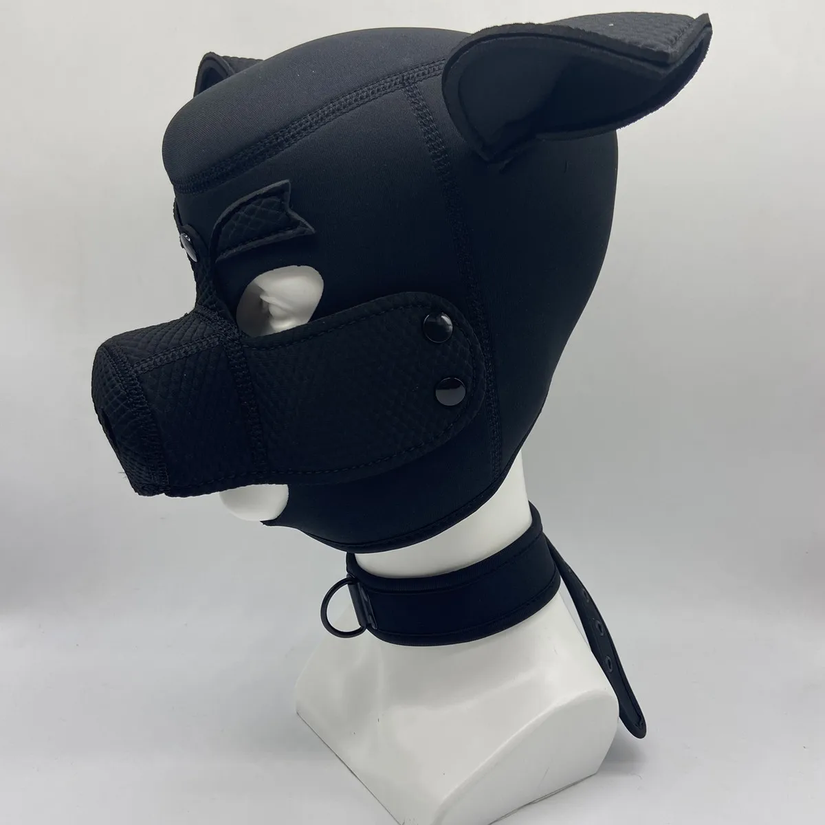 New 3D Mould Neoprene Fetish Animal Mask with Detachable Nose Black Full Head Fetish Pig Slave Hood